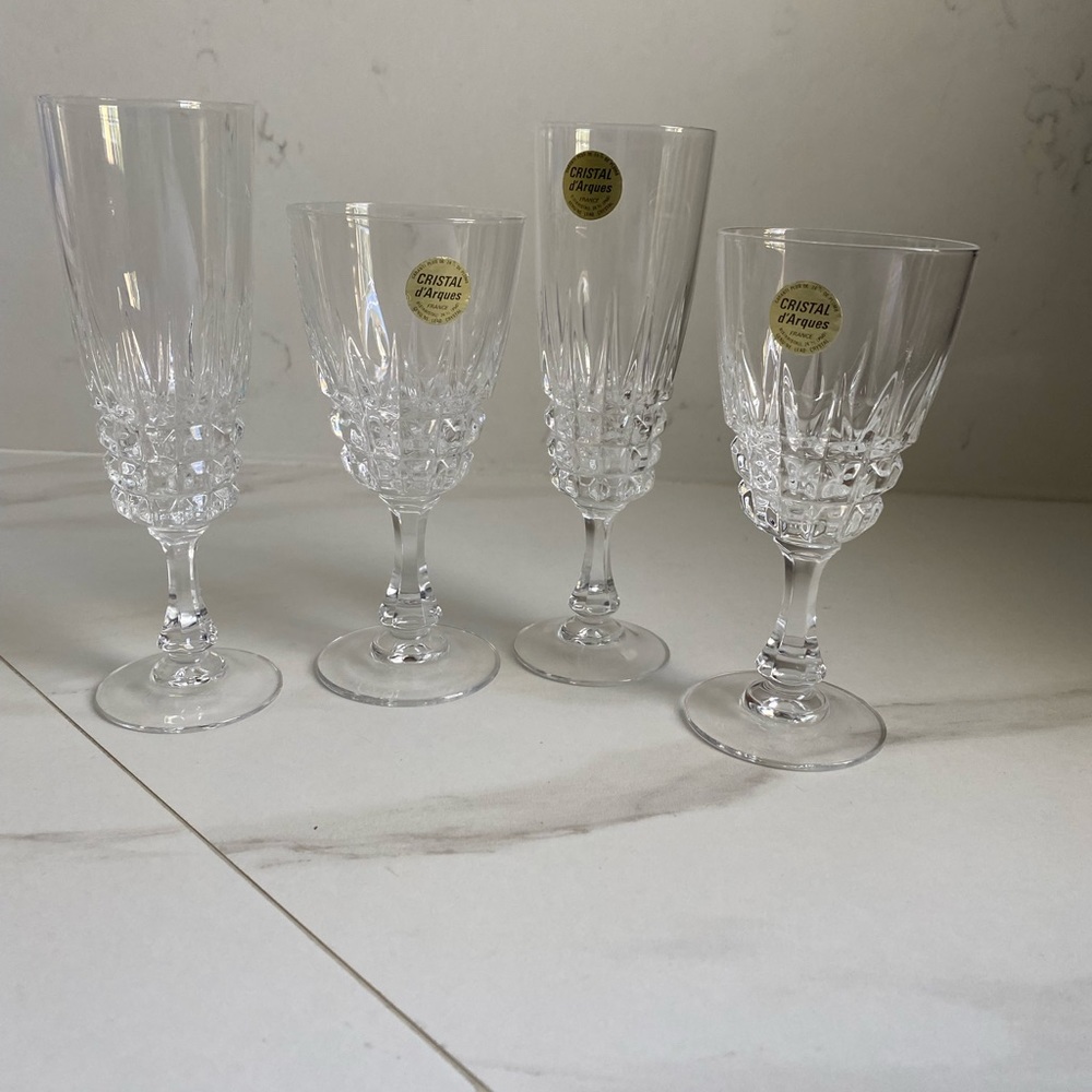 4 Cristal D'Arques POMPADOUR Cut Lead Crystal wine & champagne Glasses